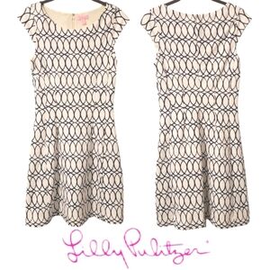 Lilly Pulitzer Navy White geometric Patterned Dress Wmn's S fit and flare dress